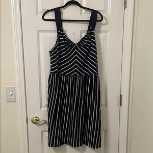 LOFT Plus 20 Navy and White Striped Dress